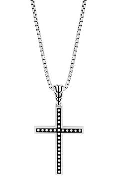 A meaningful keepsake for a loved one or a sentimental personal keepsake, this handcrafted sterling-silver necklace is anchored with a deeply symbolic cross pendant. 20" length; 3/4"W x 1 1/2" pendant Lobster clasp closure Imported Sterling silver Imported Sterling Silver Necklace With Oxidized Cross Pendant, Sterling Silver Cross Necklace With Pendant, Silver Cross Pendant Necklace With Box Chain, Classic Necklaces With Silver Chain And Cross Pendant, Sterling Silver Oxidized Crucifix Necklace, Sterling Silver Crucifix Necklace With Polished Finish, Classic Necklace With Silver Chain And Cross Pendant, Sterling Silver Cross Pendant Necklace With Polished Finish, Sterling Silver Necklace With Cross Pendant And Polished Finish