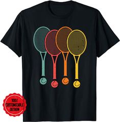 four tennis rackets with balls on them t - shirt for mens and women