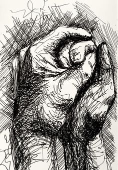 a black and white drawing of a hand holding something