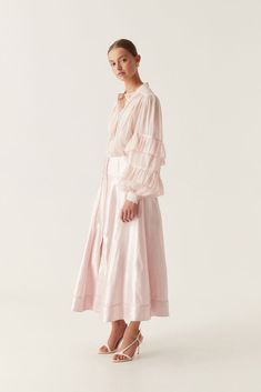 Kineta Midi Skirt | Soft Pink | Aje – Aje World Soft Pink Color, Line Shopping, Mid Dresses, S Models, Get The Look, Soft Pink, Pink Color, Mid Rise, Midi Skirt