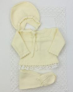 YoYo Boutique Newborn 0M / Yellow Light Yellow Knitted & Lace Newborn Outfit Knitted Cotton Sets For Winter, Knitted Cotton Winter Sets, Winter Knitted Cotton Sets, Fitted Knitted Cotton Sets, Fitted Hand Knitted Cotton Sweater, Fitted Hand-knitted Cotton Sweater, Fitted Cream Sets For Winter, Boutique Lighting, Knitted Lace