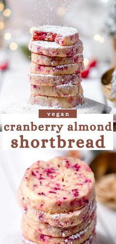 a stack of cranberry almond shortbread cookies