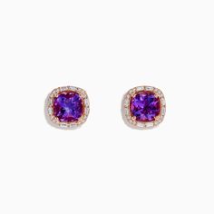 Effy 14K Rose Gold Amethyst and Diamond Stud Earrings Formal Rose Gold Earrings With Gemstone Accents, Fine Jewelry Amethyst Earrings In Rose Gold, Rose Stone, Effy Jewelry, Diamond Stud Earrings, Diamond Stud, Diamond Earrings Studs, Diamond Studs, Gold Rose