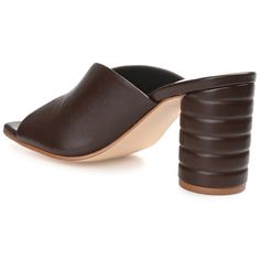 Pulling together a chic look was never so easy. The Karah slides by Journee Signature feature soft genuine leather and a supportive 4 mm Tru Comfort Foam� insole for the perfect fit. A deep-V cutout and the vamp and ribbed heel add a modern finish to the look. Brown Slip-on Sandals With Sculpted Heel, Brown Leather Mules With Wrapped Heel, Chic Brown Mules With Leather Lining, Chic Open Heel Mules With Leather Lining, Spring Block Heel Mules With Leather Lining, Chic Mules With Leather Lining For Spring, Spring Mules With Leather Lining And Block Heel, Spring Leather-lined Block Heel Mules, Chic Open Toe Mules With Leather Lining