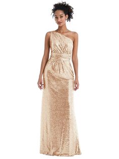 One-Shoulder Draped Sequin Maxi Dress | The Dessy Group Sequins Rust Bridesmaid Dress, Rose Gold Sequin Maxi Dress, Rose Gold Sequin Bridesmaid Dress Off Shoulder, Rose Gold Formal Dress Maxi, Luxury Embellished One-shoulder Floor-length Dress, Metallic Bridesmaid Dresses Wedding, Luxury Elegant Shimmer Maxi Dress, Gold Sequin Dress Nordstrom, Champagne Sparkle Dress Bridesmaid