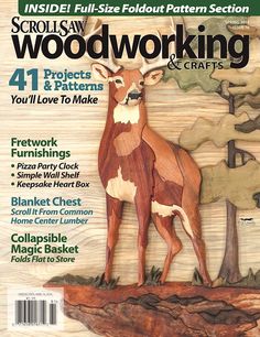 the cover of woodworking and crafts magazine featuring a deer standing on a tree stump