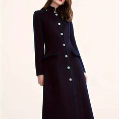 Profitez de la livraison et du retour gratuits pour les nouveaux utilisateurs Longline Coat, Wool Peacoat, Long Sleeves Coats, Wool Blend Coat, Moda Vintage, Fabric Texture, Mode Vintage, Long A Line