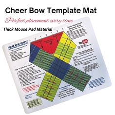 "Our new cheer bow template mat is amazing! It is made from thick mat material with printed common folding template on top. This folding template shows how to fold bow perfectly proportional and even has ribbon measurement guide printed on the template showing exactly where to place decals and embellishments to make sure they are visible. Printed on the mat are instructions and tips. The mat also doubles as an ironing surface. The mat is thick rubber material with smooth fabric top. You can even Cheer Bow Template Free Printable, How To Make Cheer Bows, Cheer Bow Template, Cheer Mats, Folding Template, Cheer Bows Diy, School Cheerleading, Lei Lei, Cheer Coach