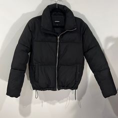 Great Condition! Nwot Size: Small Color: Black Adjustable Waist Strings *No Hood* Black Down Puffer Jacket With Zipper, Black Down Puffer Jacket With Zipper Closure, Black Puffer Jacket For Winter Cold Weather, Black Hooded Puffer Jacket For Fall, Hooded Black Puffer Jacket For Fall, Black Puffer Jacket With Pockets For Winter, Black Puffer Jacket With Pockets For Fall, Black Down Puffer Jacket For Cold Weather, Black Down Puffer Jacket With Padded Collar