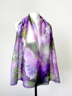 Lilac silk scarf hand painted scarves in purple and violet | Etsy Purple Silk Scarves With Floral Print, Purple Silk Scarves For Spring, Hand Dyed Purple Silk Scarves, Purple Silk Scarf With Floral Print For Spring, Purple Floral Print Silk Scarf For Spring, Summer Purple Silk Scarf As A Gift, Purple Silk Scarf For Summer Gift, Summer Gift Purple Silk Scarf, Purple Bohemian Scarves With Floral Print