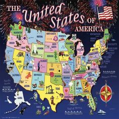 the united states of america map with fireworks