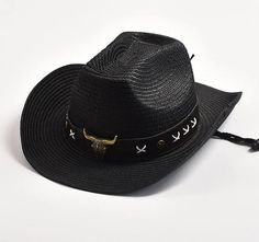 Get ready to elevate your style with this cowboy hat, perfect for men and women. The simple solid pattern and the eye-catching bullhead decoration, give it a clean and classy look with a touch of uniqueness. Made from high-quality paper and polyester, this hat offers sun protection, making it ideal for outdoor activities. Don't miss out on this convenient and stylish choice! Specifications Style: Casual Place Of Origin: China (Mainland) Pattern Type: Solid Origin: Mainland China Material: Paper,Polyester Item Type: Cowboy Hats Gender: MEN Feature: Sun protection Department Name: Adult CN: Zhejiang Brand Name: GeraldBlack Applicable Season: Spring and Summer Applicable Scene: Travel When purchasing clothing, shoes, and/or belts; please follow the size chart. Please click on "Size Charts" lo Bull Head Decor, Head Decoration, Jazz Hat, Bull Head, Western Decor, Cowboy Hat, Body Shapers, How To Look Classy, Size Charts