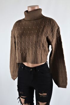 Size: L, Color: Brown Payton Core, Brown Turtleneck Outfit, Striped Sweater Outfit, Instagram Clothing, Turtleneck Outfit, Striped Turtleneck, Knit Turtleneck, Instagram Outfits, Crop Sweater