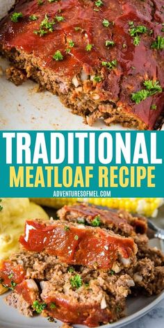 a meatloaf recipe on a plate with the title above it