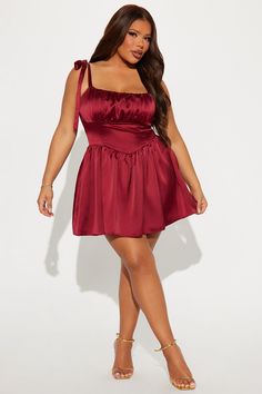 Available In Wine And Navy. Satin Mini Dress Square neckline Sleeveless Adjustable Straps Ruched Corset waist Lace up back Back zipper Length = 32" Self: 96% Polyester 4% Spandex Lining: 100% Polyester Imported | Kiss Goodbye Satin Mini Dress in Wine size XL by Fashion Nova Short Dresses Plus Size, Kiss Goodbye, Classy Short Dresses, Corset Waist, Satin Mini Dress, Square Neckline, Plus Size Dresses, Fashion Nova, Adjustable Straps