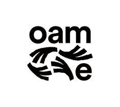 the word oam e is written in black on a white background with an abstract design