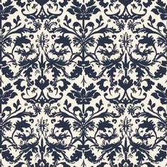 an ornate blue and white wallpaper pattern