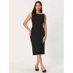 This dress can be a perfect addition to almost any outfit from formal to daily wear, great for work, meeting, office, businesses, work, party, cocktail, wedding, casual, daily dressing, etc. Pair with delicate necklace and heels for a chic office look. Comfortable and classic, this sheath dress is perfect on its own or as a layer under a blazer or jacket. Elegant Sleeveless Midi Dress, Elegant Sleeveless Silk Dress, Elegant Sleeveless Pageant Dress, Classic Sleeveless Midi Dress For Party, Elegant Sleeveless Mini Dress For Formal Occasions, Sleeveless Midi Dress For Formal Occasions, Chic Sleeveless Belted Dress For Formal Occasions, Formal Sleeveless Dress With Flattering Silhouette, Chic Sleeveless Pleated Dress For Formal Occasions