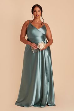 Cindy Satin Bridesmaid Dress Sea Glass | Birdy Grey French Blue Bridesmaid Dress, Sea Glass Bridesmaid, Cindy Dress, Satin Gowns, Satin Wrap Dress, Birdy Grey, Plus Size Bridesmaid, Green Bridesmaid, Green Bridesmaid Dresses