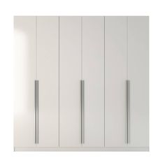 an image of a white closet with three doors