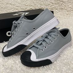 Brand New In The Box No Lid Authentic Leather Ash Stone Classic Leather Converse Sneakers, Leather Converse Sneakers, Gray Leather Converse Sneakers, Leather Converse, Shoes Leather, Womens Converse, Converse Shoes, Ox, The Box