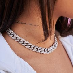 Introducing the 12MM Diamond Cuban Choker, this necklace features hand-set stones that outshine the competition. This 12"-16" adjustable necklace can be worn as a choker or as a short layer. Pair this with our Iced Cuban Bracelet for a stylish and chic combo. This product is guaranteed for life - GLD will repair the item should you experience any defects in craftsmanship or breakage. Specifications - Length: 12"-16" (adjustable) - Width: 12mm - Weight: (Weight can vary +/- 5 grams) - White Gold Cuban Link Choker, Short Layer, Cuban Choker, Cuban Bracelet, 16 Necklace, Vermeil Jewelry, Custom Earrings, Women Diamond, Cuban Link