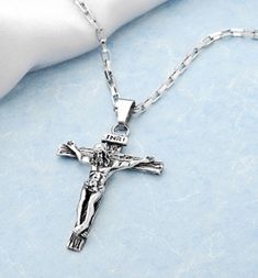 Catholic Jesus Cross Pendant Titanium Crucifix Necklace for Men Stainless Steel Crucifix Cross Necklace As Gift, White Gold Stainless Steel Crucifix Necklaces, White Gold Stainless Steel Crucifix Necklace, Silver Crucifix Stainless Steel Jewelry, Silver Stainless Steel Crucifix Jewelry, Men Ties, Mens Cross Necklace, Crucifix Necklace, Solitaire Diamond Pendant