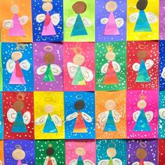 an art project made with colored paper and cut outs to look like children's angels