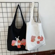 Strawberry Bunny Tote Bag – Tristar Boutique Spring Cotton Shoulder Bag For School, Spring School Cotton Bags, Cotton School Bags For Spring, Cute Spring Canvas Bag For Everyday Use, Cute Large Capacity Tote Canvas Bag, Cute Spring Canvas Shopping Bag, Cute Spring Canvas Bag For Shopping, Cute Cotton Bag With Large Capacity, Cute Cotton Bags For Spring