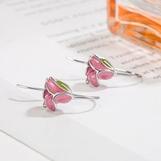 Color: Pink Tulip Earrings Fashion Element: Flowers Style: Sweet Pink Flower-shaped Earrings For Valentine's Day, Rose Red Flower-shaped Earrings For Pierced Ears, Rose Red Flower Shaped Earrings For Gift, Pink Flower Drop Earrings For Valentine's Day, Rose Red Flower-shaped Earrings For Gift, Pink Flower Earrings For Mother's Day, Mother's Day Pink Drop Earrings, Pink Flower-shaped Hoop Earrings For Gift, Pink Flower Shaped Hoop Earrings For Gift