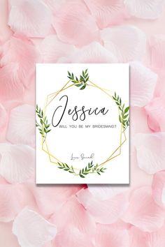 a card with the words dessa on it surrounded by pink flowers