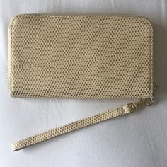 Gold Dotted Wristlet/Wallet! Never Used, But There Are A Few Imperfections Inside (Pictured). Wristlet Part Is Removable. Open To Offers! Beige Clutch With Wrist Strap For Gift, Beige Clutch With Wrist Strap As Gift, Beige Rectangular Clutch With Wrist Strap, Elegant Beige Clutch With Wrist Strap, Adjustable Beige Rectangular Wristlet, Beige Wristlet Clutch With Zipper Closure, Beige Clutch Wristlet With Zipper, Cream Wristlet With Zipper Closure For Travel, Beige Zipper Closure Wristlet Clutch