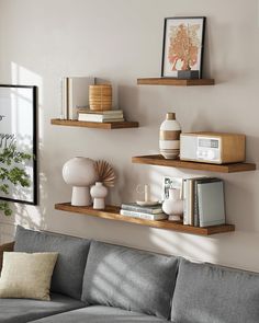 Living Room Decor Ideas Floating Shelves Above Sofa, Picture Frames Wall Decor, Fashion Decor Bedroom, Shelves Around Tv, Frames Wall Decor, Picture Frames Wall, Sofa Wall Decor, Floating Shelves Wall, Shelf For Living Room