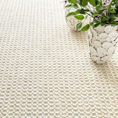 a white rug with some plants in it