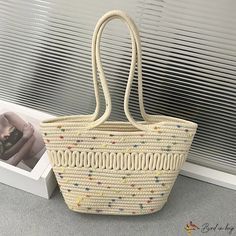 Bird in Bag - Straw basket bag female new large capacity shoulder tote cotton thread textile beach bag Straw Basket, Street Trends, Basket Bag, Bird In Bag, Shoulder Tote, Cotton Thread, Beach Bag, Straw, Thread