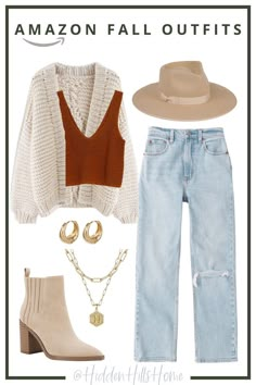 Fall Outfit from Amazon Fall Pinterest Outfits 2023, Fall Outfit Must Haves, Amazon Autumn Outfits, Fall 2023 Fashion Outfits, Cardigan And Boots Outfit, Boho Outfits Amazon, Corduroy Jacket Outfits, Amazon Shop The Look, Amazon Fall Looks