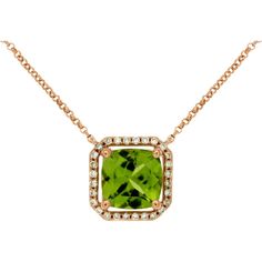 Royal 14K Rose Gold Peridot & Diamond Necklace - Timeless Elegance in Cushion Cut Elegant Green Necklace With Pave Setting, Elegant May Birthstone Diamond Necklace, Elegant Diamond Necklace With May Birthstone Accents, Elegant Green Jewelry With Pave Setting, Elegant Formal Necklace With Peridot, Elegant Peridot Necklaces For Wedding, Peridot Color, Royal Jewelry, Fine Jewelry Collection