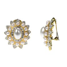 Product Description: Set in two tone gold, these dramatic faux pearl center stone earrings are surrounded by rhinestones and a halo of imitation pearls. Dimensions: 1.5" x 1" Style Number: 1281EC-BB NOW ACCEPTING PRE-ORDERS. RESTOCK ETA IS 10/31/24. Blue Velvet Gown, Lady Barbara, Pearl Trend, Barbara Bush, Style Challenge, Clip Earrings, Flower Shape, Stone Earrings, Things To Buy