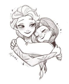 a drawing of two people hugging each other