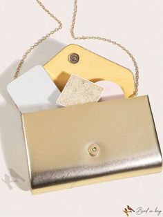 Bird in Bag - Metallic PU Detail Envelope Bag Gold Envelope Shoulder Bag For Daily Use, Chic Envelope Bag For Gifts, Chic Envelope Bag For Gift, Envelope Bag For Party, Party Envelope Bag With Magnetic Closure, Gold Rectangular Flap Bag For Party, Chic Gold Envelope Bag, Rectangular Gold Flap Bag For Parties, Gold Envelope Clutch For Daily Use