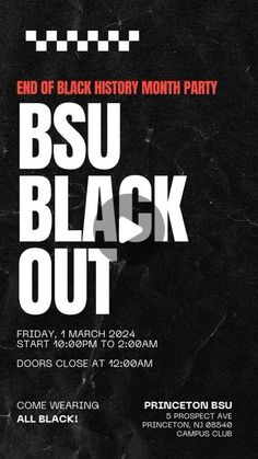 a black and white poster with the words bsu black out written in red on it