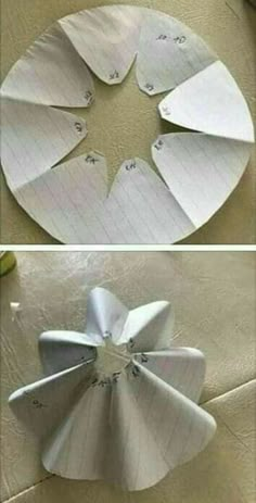 two pictures showing how to make an origami flower