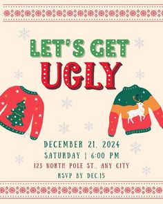 a christmas party flyer with ugly sweaters on it