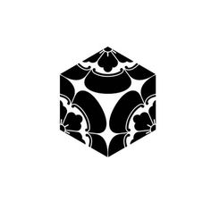 a black and white image of a cube with an abstract design on the front side