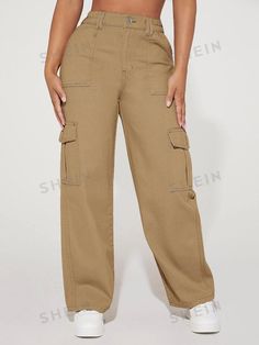 Casual Brown Denim Cargo Jeans, Fall Beige Cargo Jeans With Side Pockets, Trendy Brown Cargo Jeans For Spring, Beige Casual Cargo Jeans For Fall, Casual Beige Cargo Jeans For Fall, Brown Utility Cargo Jeans For Fall, Spring Brown Cargo Jeans With Pockets, Flap Pocket Cargo Jeans, Cargo Jeans