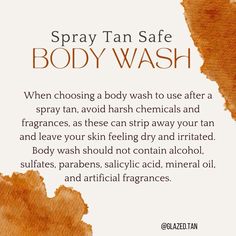 Spray Tan Tips, Tanning Salon, Spray Tan, Spray Tanning, Salicylic Acid, Mineral Oil, Tanning, Body Wash, Beauty Hacks