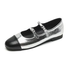 French Style Mary Jane Shoes for Women Flat Shoes – Dresslittly Silver Flats With Round Toe For Spring, Classic Silver Flats With Round Toe, Silver Slip-on Flats, Silver Slip-on Flats With Flat Heel, Silver Slip-on Flats With Round Toe, Silver Closed Toe Synthetic Flats, Elegant Spring Low-top Flats, Elegant Slip-on Sneakers With Round Toe, Elegant Low-top Flats With Textured Sole