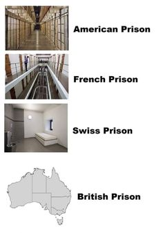 the inside of a prison with four different rooms