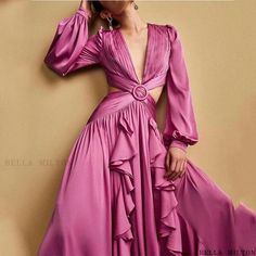 Alluring Florally Embellished Formal Wear Long Dresses Elegant, Gaun Fashion, Dress Pleated, Lantern Sleeve Dress, Ruffled Dress, Estilo Chic, Long Sleeve Maxi, Party Dress Long