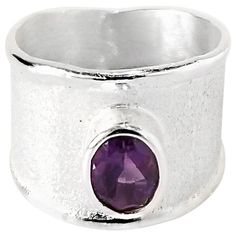 Yianni Creations Ammos Collection 100% Handmade Artisan Ring from Fine Silver featuring 1.25 Carat Amethyst complemented by unique techniques of craftsmanship - brushed texture and nature-inspired liquid edges. The core of this beautiful ring is made from Fine Silver 950 purity, which is plated with Palladium, to protect the ring from the elements. Yianni Creations jewelry ensures both Artistic and Quality satisfaction. Contact us for this design in different color variations or stone settings. Micro Pave Ring, Beautiful Rings Vintage, Sapphire Solitaire Ring, Artisan Rings, Sapphire Solitaire, Vintage Diamond Rings, Amethyst Gem, Wide Band Rings, Pave Ring